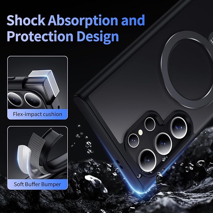 for Samsung Galaxy S25 Ultra Case,Compatible with Magsafe [Wireless Charging],with 360°Rotatable Magnetic Ring Stand Matte Translucent Slim Soft Edge Phone Kickstand,Black