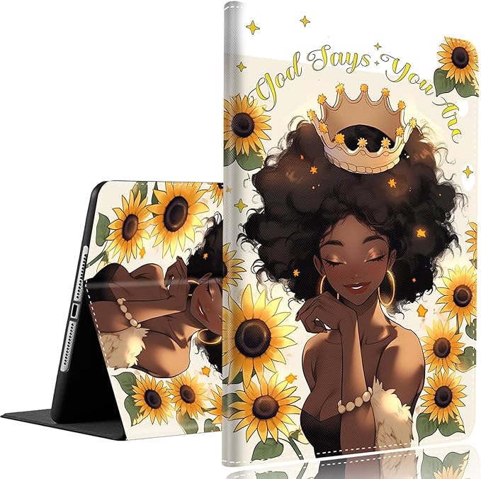 Case for Samsung Galaxy Tab A9 Plus 11 inch 2023，Slim Fit Foldable Standing Cover Case with Auto Sleep/Wake for Galaxy Tab A9+ 11’2023 (SM-X210/X216/X218)，African American Girl Sunflower