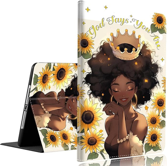 Case for Samsung Galaxy Tab A9 Plus 11 inch 2023，Slim Fit Foldable Standing Cover Case with Auto Sleep/Wake for Galaxy Tab A9+ 11’2023 (SM-X210/X216/X218)，African American Girl Sunflower