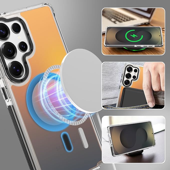 MOWIME Magnetic Case for Samsung Galaxy S25 Ultra [Compatible with Magsafe] [Cute Fashion Fluorescent Design] [1 Screen Protector] Slim Translucent Matte Case for Galaxy S25 Ultra 6.9", Black