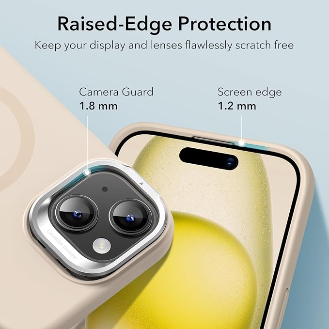ESR for iPhone 15 Plus Case, MagSafe Silicone Case with Stand, Military-Grade Protection, Built-in Camera Stash Stand, Magnetic Phone Case for iPhone 15 Plus, Cloud Series,Light Tan