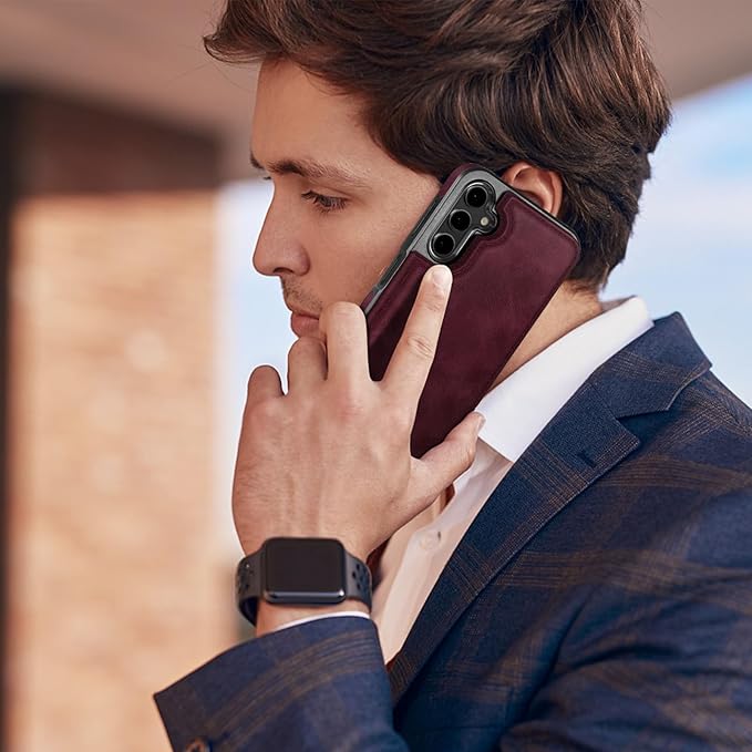 DJDUCK Designed for Samsung Galaxy S25 Plus Case Wallet with Card Holder, [Magnetic Clasp Cover] [RFID Blocking Leather Protection] Shockproof Women Men Cases for Samsung S25 Plus Wine Red