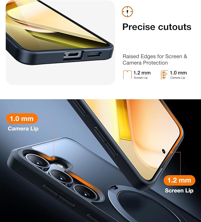 TORRAS 360° Spin for Samsung Galaxy S25 Case with Stand, Fit for MagSafe, 3X Military Grade Protective, Rotatable Kickstand for Samsung S25 Case, Magnetic Ring Slim Hard Cover, Matte Black 6.2''