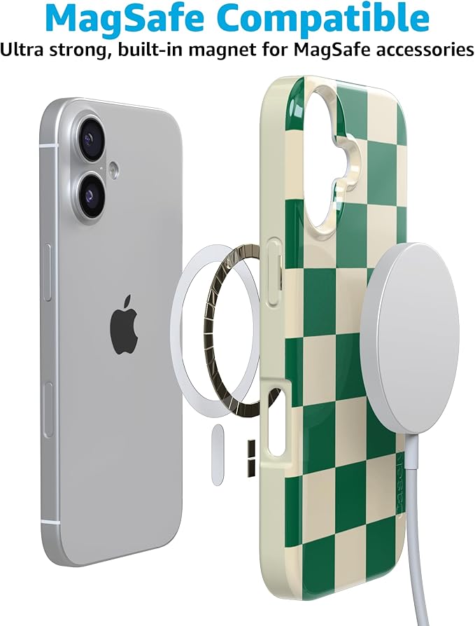Casely iPhone 17 Case | Fit Check | Green Checkerboard | Compatible with MagSafe | Classic Ultra Slim Design