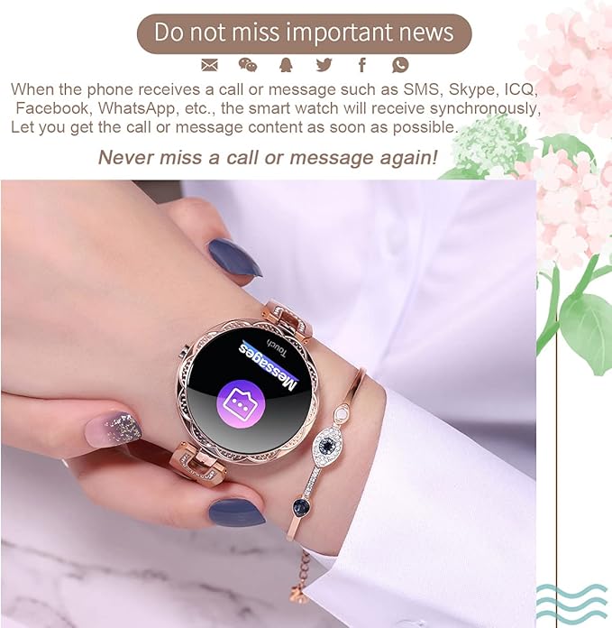 Smartwatch for Women Compatible for iPhone Samsung Android iOS Phones. Smart Bracelet with Female Menstrual Cycle Heart Rate Blood Pressure Remote Photography Waterproof Pedometer (Gold)