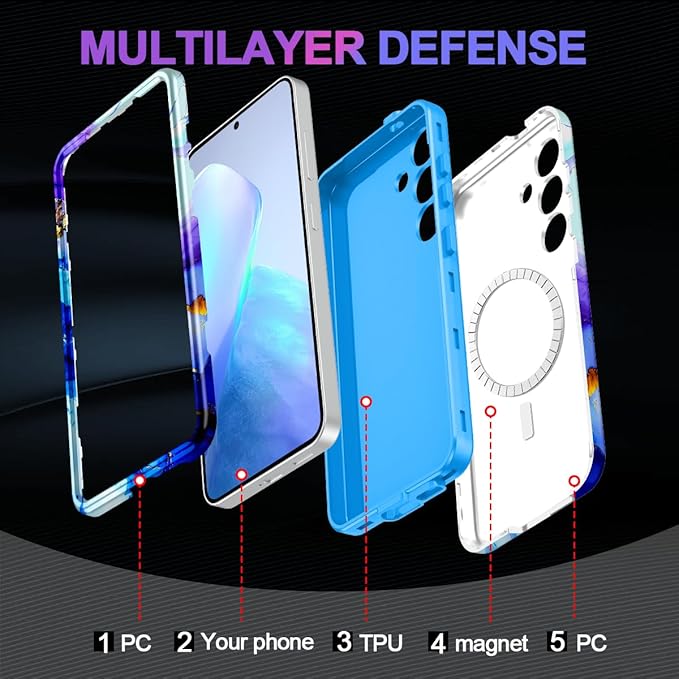 Casetego for Galaxy S25 Plus Case,Compatible with MagSafe,[Military Grade Drop Test] Full Body Protection Slim Shockproof Rugged Marble Women Case for Samsung Galaxy S25 Plus 6.7 inch,Azure Blue