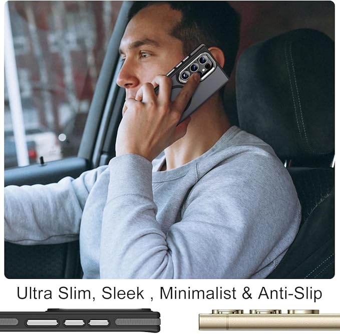 Magnetic Case for Samsung Galaxy S24 Ultra with Kickstand, Compatible with MagSafe, Anti-Slip S24 Ultra Case, 3-Modes Stand Military-Grade Protection, Galaxy S24 Ultra Cover (Black/Grey)