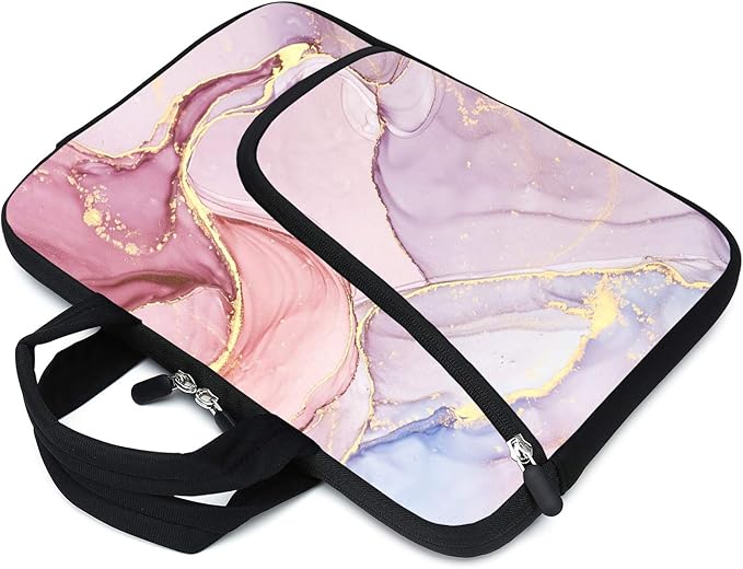 11.6" 12.2 inches Laptop Sleeve Chromebook Case Notebook Sleeves Neoprene Handle Bag for Men Women, Two Pockets Fit Apple MacBook Air Samsung Acer HP(Pink Marble)