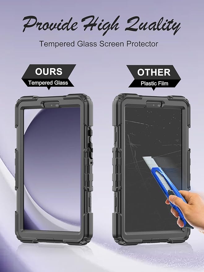 Case for Samsung Galaxy Tab A9 Tablet Case 8.7 inch 2023 [with Tempered Glass Screen Protector], Rotatable Kickstand, S Pen Holder, Hand/Shoulder Strap (Black)