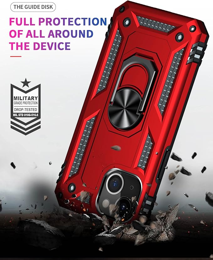 ADDIT Phone Case for iPhone 14 Plus Case,with Kickstand Ring,Adjustable Stand,Military Grade,Heavy Duty Protection,Shockproof,Anti-Fingerprint,Support Magnet Car Mount,Red