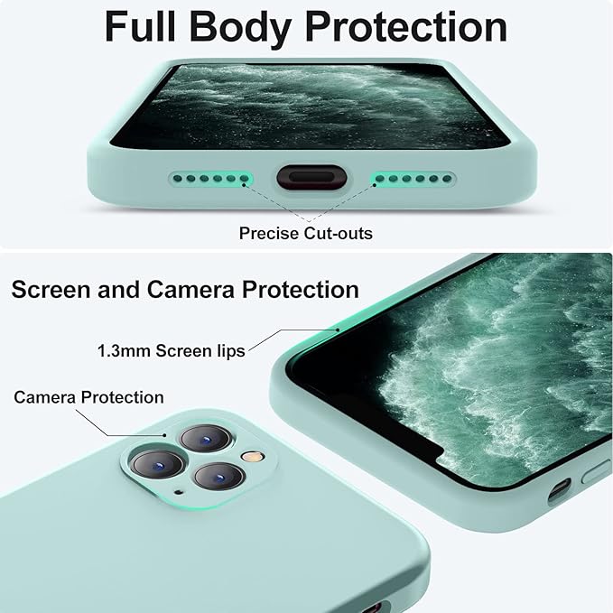 Vooii Compatible with iPhone 11 Pro Max Case, Upgraded Liquid Silicone with [Flat Edges] [Camera Protection] [Soft Anti-Scratch Microfiber Lining] Phone Case for iPhone 11 Pro Max - Mint
