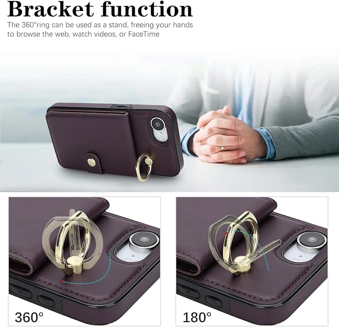 Compatible iPhone 16e Wallet Case with Card Holder RFID Blocking PU Leather Doubles as a Wallet Unisex Flip Shockproof Protection with Card Slots Ring Wrist Kickstand Function,Purple