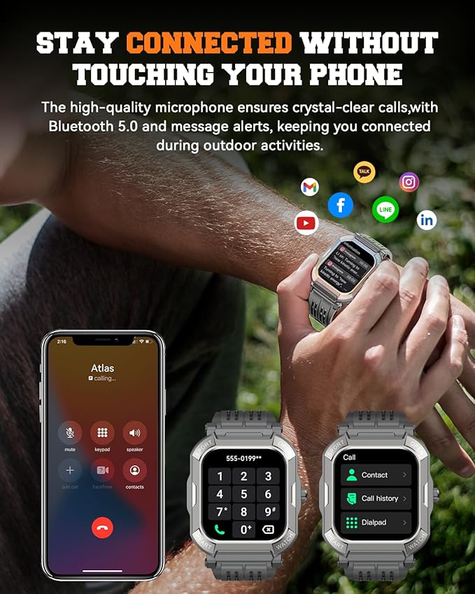 Military Smart Watches for Men (Answer/Make Calls),1.91'' Fitness Smart Watch for Android and iPhone,IP68 Waterproof Fitness Tracker with Step Counter/Sleep Monitor/110+ Sport Modes,Smartwatch for Men