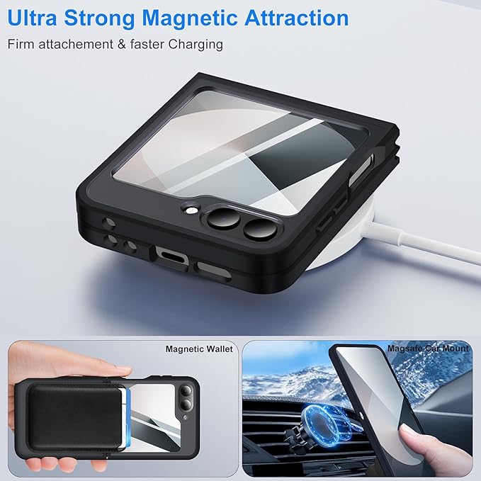 Case for Samsung Galaxy Z Flip 6, Matte Cover with Stand, Anti-Scratch Translucent Back & TPU Connector, Z Flip6 5G Phone Case, Drop Resistance (Without Hinge+Matte Black)