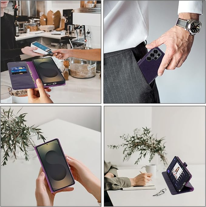 MONASAY Wallet Case Fit for Samsung Galaxy S25 Ultra 6.9 inch, [Lens & Glass Screen Protector Included] [RFID Blocking] Flip Folio Leather Cell Phone Cover with Credit Card Holder, Purple