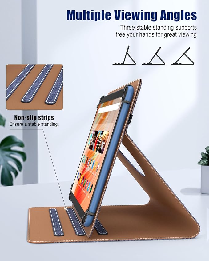 TiMOVO Universal Case for 9-11 Inch Tablet, 360 Degree Rotating Stand Protective Cover with Pen Pocket for 9 10 10.1 Inch Android Touchscreen Tablet, Blue Brown