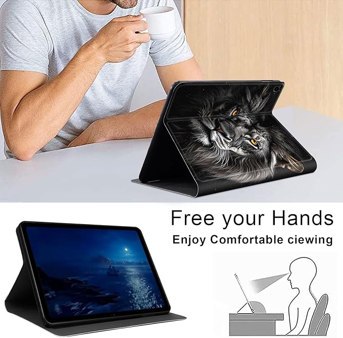 Case for Samsung Galaxy Tab A9 8.7-Inch 2023, Slim PU Leather Stand Cover with Auto Wake/Sleep, Multi-Angle Viewing & Shockproof, Lion