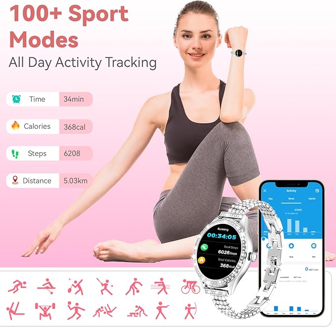 Smart Watch for Women - Make/Answer Call, 1.32" IP67 Waterproof Fitness Watch with Heart Rate Sleep Monitor, 100+ Sports Modes Activity Tracker, Step Counter Smartwatch for iOS Android