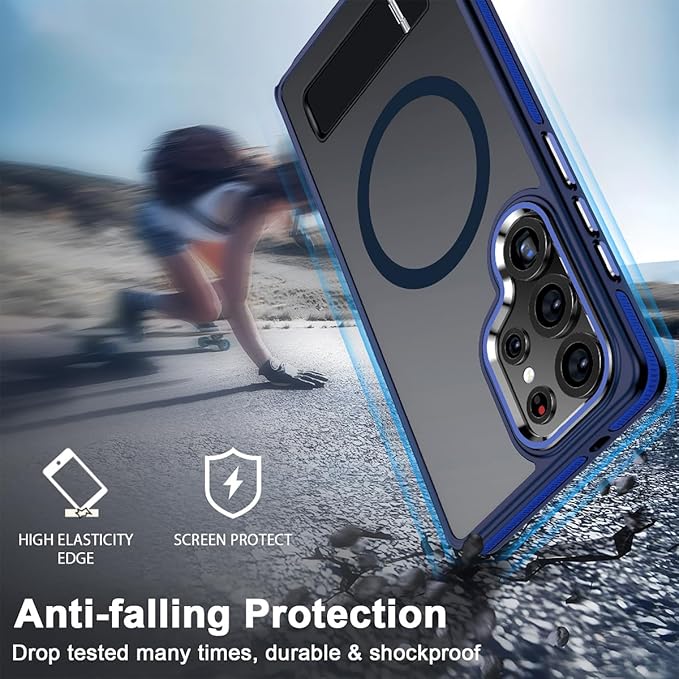 Case for Samsung Galaxy S25 Ultra, Compatible with Magsafe, S25 Ultra Phone Case with Stand Adjustable, Anti-Slip Cover Galaxy S25 Ultra Magnetic Case, Shockproof Protection (Darkblue)