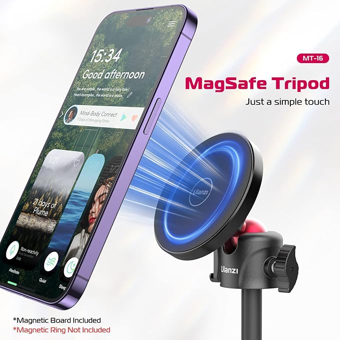 ULANZI Magnetic Cell Phone Tripod Compatible with MagSafe, 17.3" Extendable Mini Tabletop Tripod Selfie Stick with Cold Shoe, 360° Ball Head Tripod Stand Handle Grip for iPhone 17 16 15 14 13 12