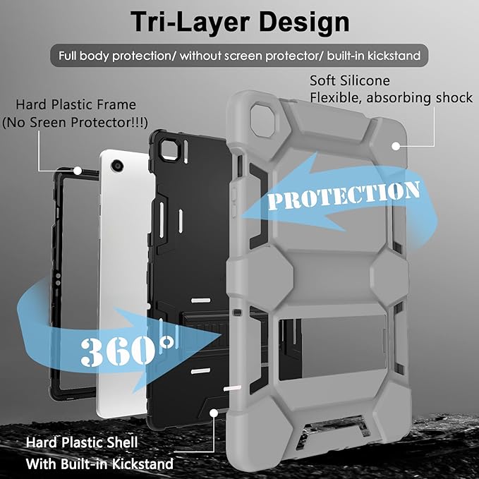 CCMAO Case for Samsung Galaxy Tab A9+ 11”(SM-X210/X216/X218), Heavy Duty Shockproof Hard Hybrid Three Layer Protective Cover with Kickstand for Galaxy Tablet A9 Plus 2023 for Kids, Gray+Black