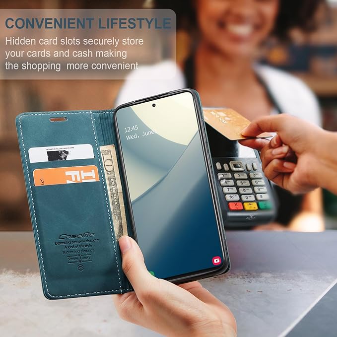 for Samsung Galaxy A51 Case, Flip Wallet Leather Case with Card Holder Magnetic Closure Shockproof Kickstand Protective Phone Cases Cover for Samsung A51,Blue-Green