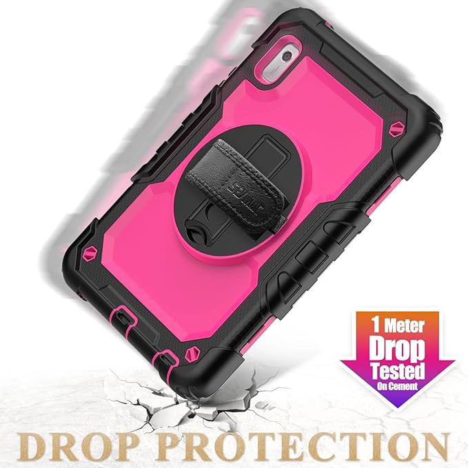 SEYMAC stock Case for Lenovo Tab M9 (TB-310FU) 2023 with Screen Protector, Drop-Proof Protection Cover with 360° Rotating Stand &Strap [Pen Holder] Case for Lenovo Tab M9 9'' (Pink+Black)