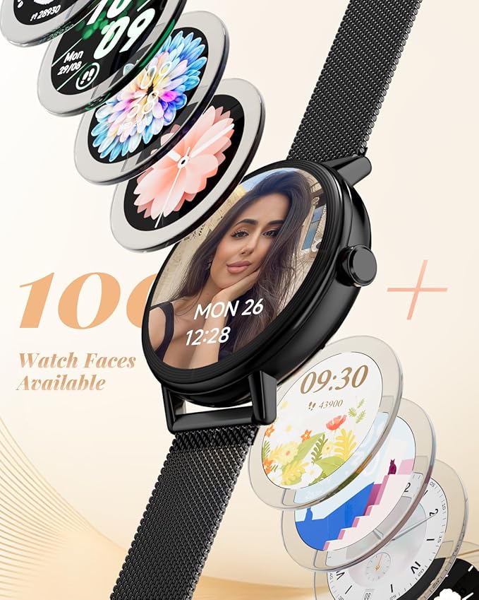Smart Watch for Women with Two Bands, Fitness Tracker Watch, Heart Rate Monitor, Step Counter, Android & iOS Phones Compatible, Answer/Make Calls, HD Touchscreen, IP68 Waterproof, Black