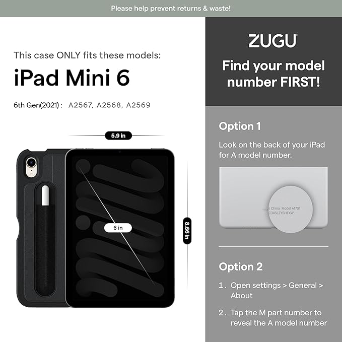 Zugu Case for 2024 iPad mini 7 & 2021 iPad mini 6, Slim Protective Case, Apple Pencil Pocket, 5 ft. Drop Protection, Secure 7 Angle Magnetic Stand, Sleep/Wake Cover (A17 Pro, A2567, A2568, A2569)