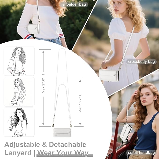 DJBull for Samsung Galaxy S25 Wallet Case with Card Holder, Shoulder and Wristlet Straps, Soft PU Leather, Magnetic Snap, Flip Phone Case for Women Men for Samsung S25 White