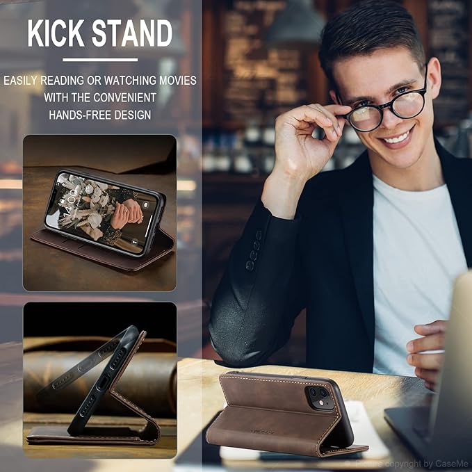 for iPhone 11 6.1-Inch Case, Flip Wallet Leather Case with Card Holder Magnetic Closure Shockproof Kickstand Protective Phone Cases Cover for iPhone 11, Coffee