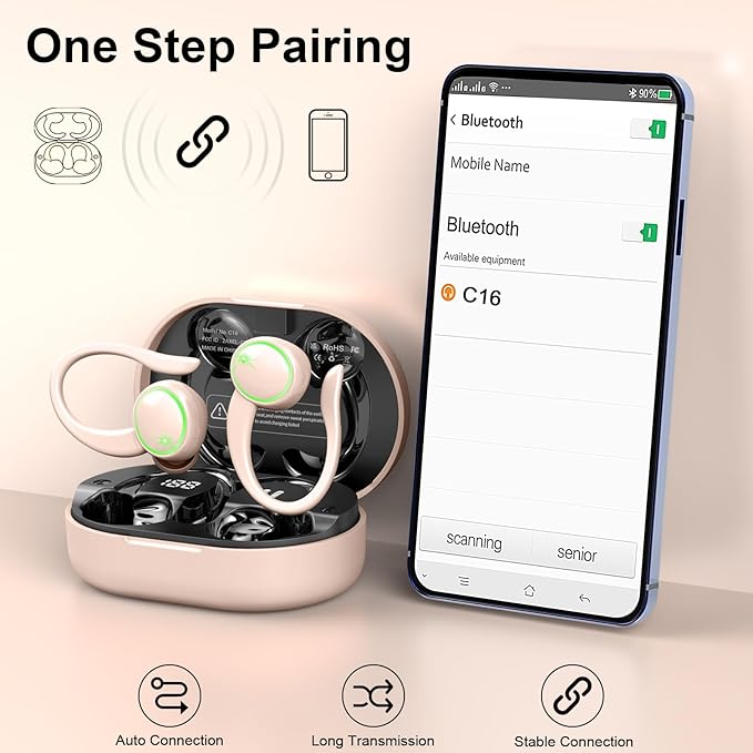 Wireless Earbuds, Bluetooth 5.4 Headphones Sports, 50H Playback Over-Ear Buds with ENC Noise Cancelling Mic, 3D HiFi Stereo Fitness Earphones with Earhooks, IP7 Waterproof Headset for Runing