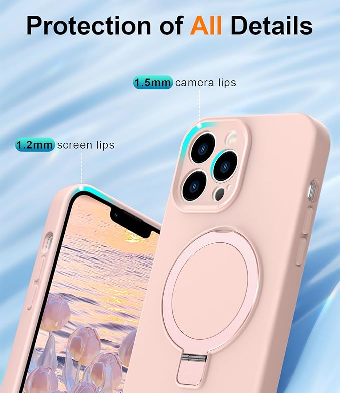ZHK Liquid Silicone Designed for iPhone 13 pro max Case with Magnet Stand, [Precise Camera Lens Protection][Mil-Grade Drop Shockproof][Soft Anti-Scratch Microfiber Lining] Slim Fit Cover, Pink