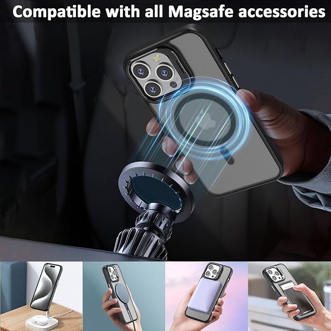 for iPhone 15 Pro Case Magnetic for iPhone15 Pro, with Kickstand, Compatible with MagSafe, Military-Grade Protection Case for 15 Pro, Black