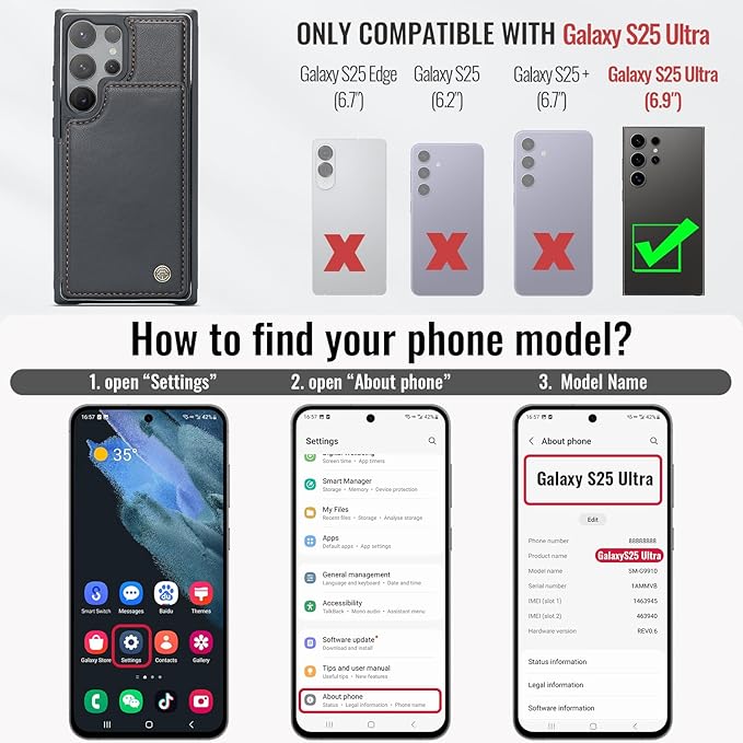 Vinich for Samsung Galaxy S25 Ultra Wallet Case with Card Holder for Women Men, RFID Blocking Credit Slots Kickstand Shockproof Phone Cover for Galaxy S25 Ultra (6.8"), Black