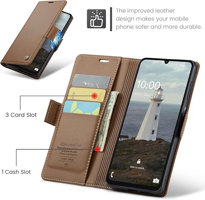 for Samsung Galaxy A16 5G/4G Case, Premium PU Leather Wallet Case Flip Cover with [RFID Blocking][Card Holder][Stand Function] Shockproof Protective for Samsung Galaxy A16, Brown