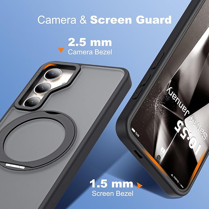 Compatible with Samsung Galaxy S24 Case with 360Rotatable Magnetic Ring Stand Compatible with Mag-Safe Military Protection Shockproof Translucent Phone Case for S24 6.2",Black