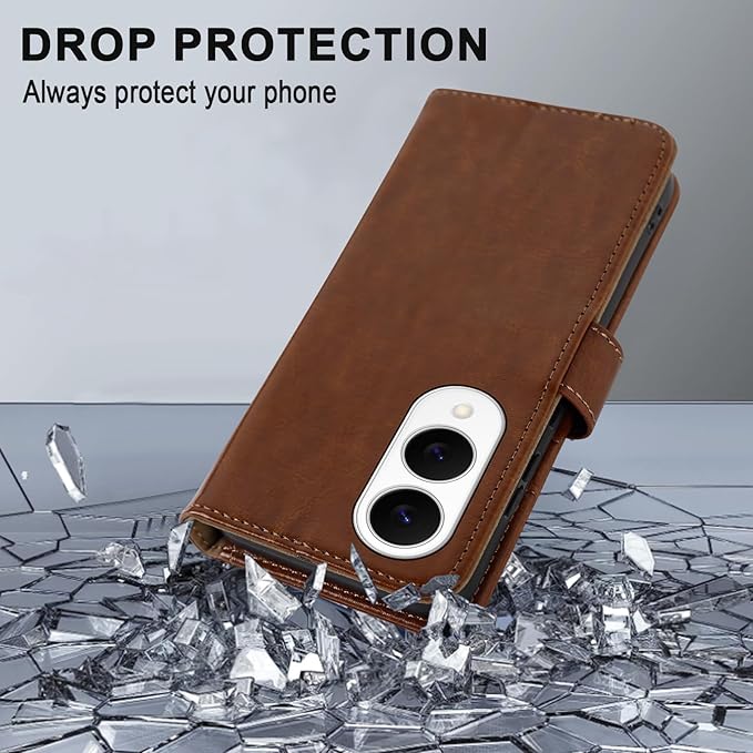 MONASAY Wallet Case Fit for Samsung Galaxy S25 Edge 5G，[Lens & Glass Screen Protector] [RFID Blocking] Flip Folio Leather Cell Phone Cover with Credit Card Holder, 6.7 inch, Brown