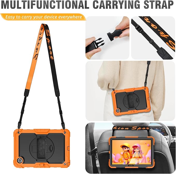 HXCASEAC Case for Samsung Galaxy Tab S6 Lite 10.4 inch, Protective with Screen Protector/Hand Strap/S Pen Holder, Shockproof S6 Lite Tablet Case 2024/2022/2020 SM-P610 SM-P613 SM-P620 - Orange