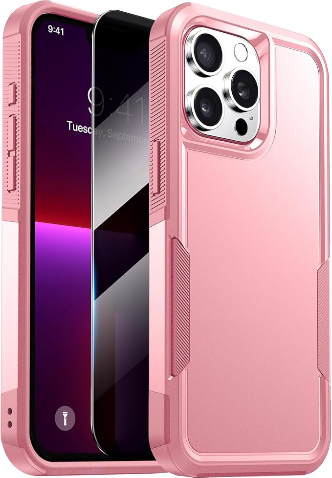 Diaclara Designed for iPhone 13 Pro Max Case, [with Privacy Screen Protector] [Anti Spy] [Military Grade Drop Protection] Heavy Duty Full-Body Shockproof Phone Case, Pink