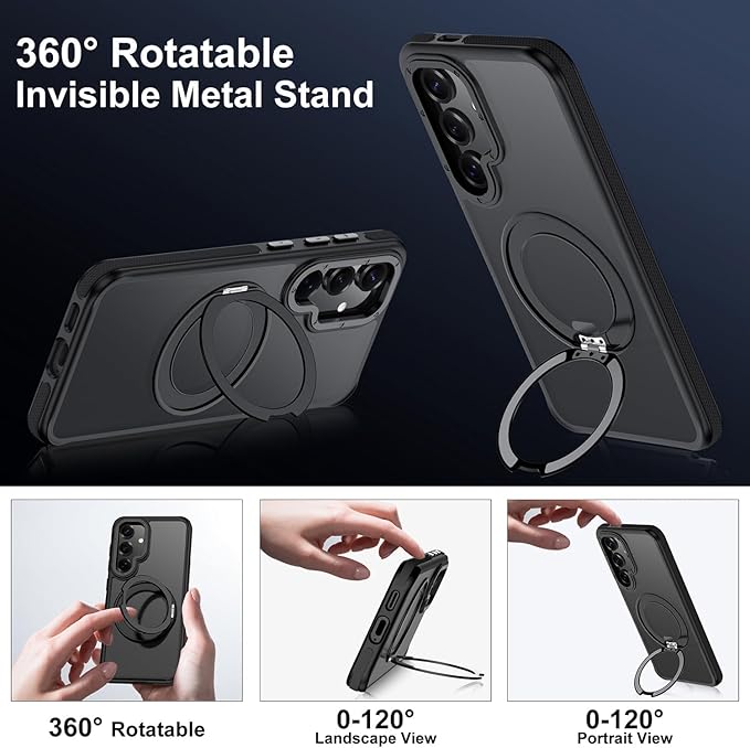 360°Spin Magnetic Stand for Samsung Galaxy S25 Plus Case, [Compatible with Magsafe] Military Grade Drop Protection, Matte Hard Slim S25 Plus Phone Case with Kickstand & Ring Holder 1