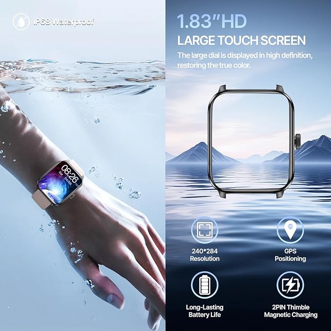 Smart Watch for Women(Answer/Make Call), 2025 New Smartwatch 1.83" HD Fitness Watch with GPS Built-in, 100+ Sport Modes, Heart Rate SpO2 Sleep Monitor, IP68 Waterproof Activity Tracker for Android iOS