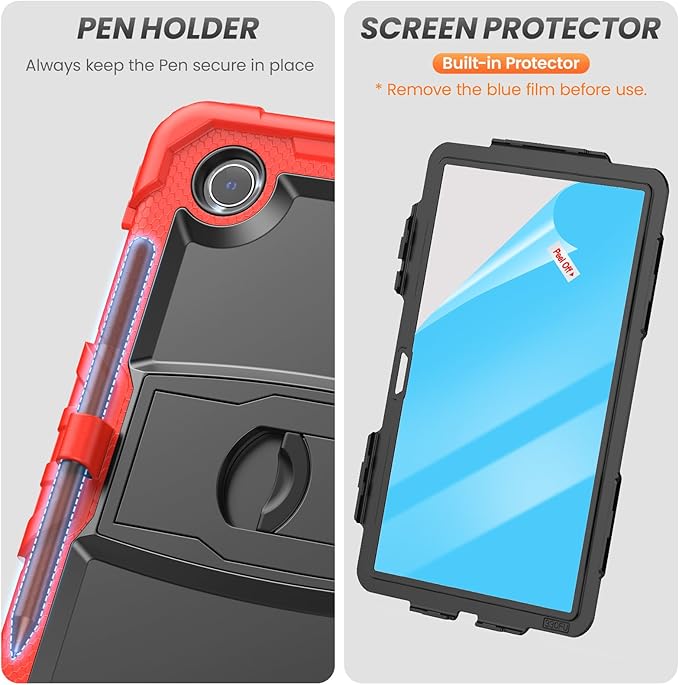 HXCASEAC Tablet Case for Lenovo Tab M11 (TB-330 FU/TB-330XU), Shockproof with Screen Protector/Built-in Stand/Pen Holder, Tab M11 Case for Kids / K11 LTE - Red