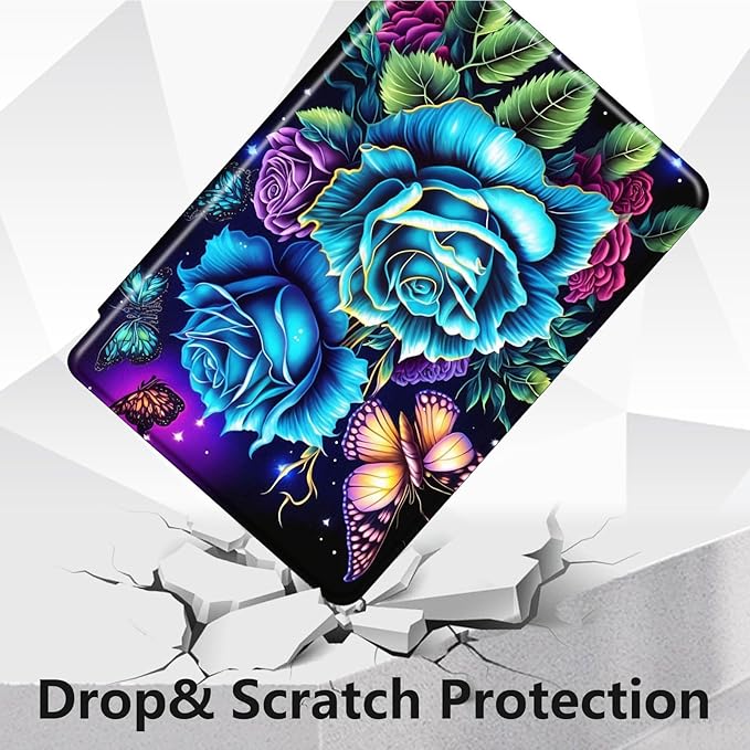 Case for Lenovo Tab P11 Plus Case 2021 (TB-J616F / J616X), 360 Degree Rotating Folding Stand,with Auto Sleep/Wake Case for Lenovo Tab P11 11” 2020 (TB-J606F TB-J606X),Rose Flowers Butterfly