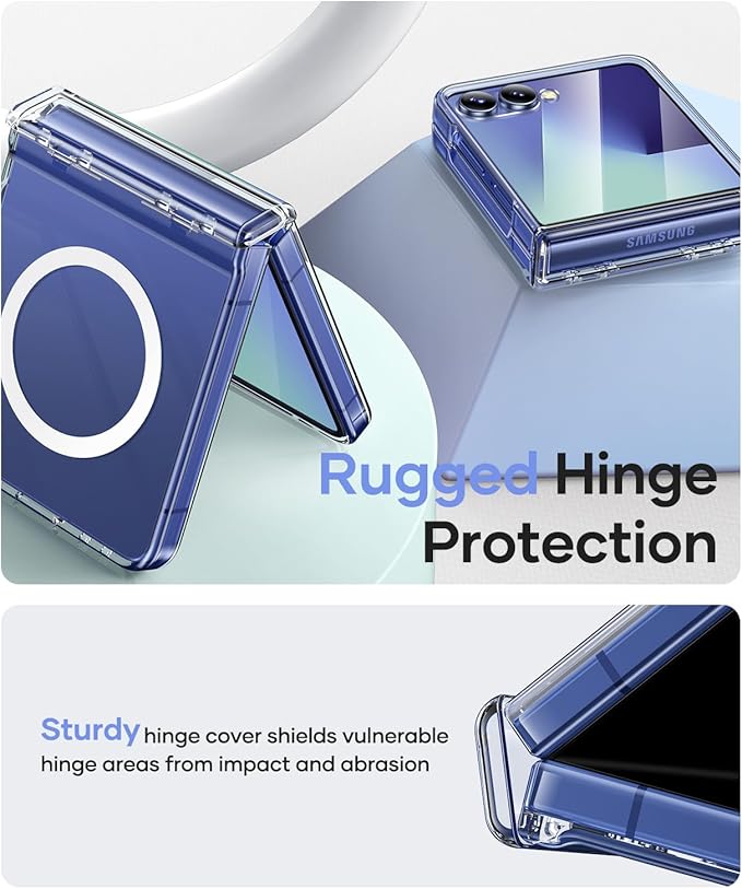 Vihibii for Samsung Galaxy Z Flip 7 Clear Case Slim, [Compatible with MagSafe], Hinge Protection & Outer Screen Protector, Shockproof Rugged Transparent Phone Cover for Galaxy Z Flip 7 2025, Clear