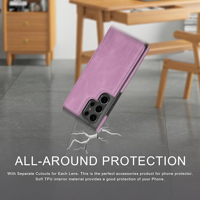 DJDUCK Designed for Samsung Galaxy S25 Ultra Case Wallet with Card Holder, [Magnetic Clasp Cover] [RFID Blocking Leather Protection] Shockproof Women Men Cases for S25 Ultra Light Purple