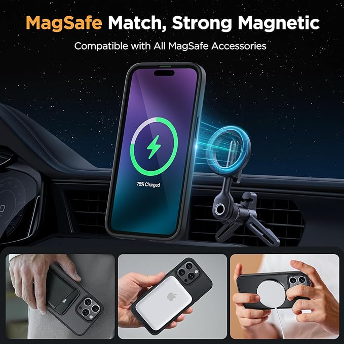 Miracase Magnetic for iPhone 15 Pro Max Case 6.7 inch (Compatible with MagSafe)（with 2X Screen Protectors） Military-Grade Protection, Anti-Fingerprint Translucent Matte Phone Cover, Black