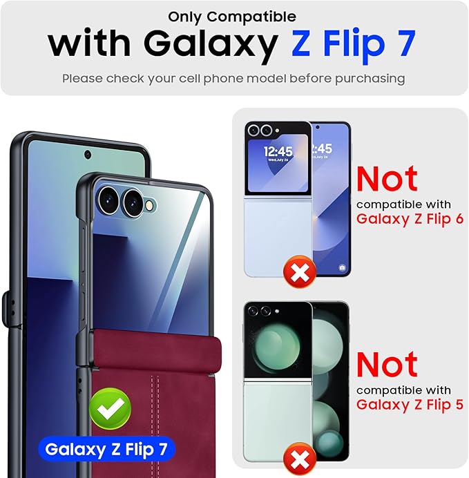 for Samsung Galaxy Z Flip 7 Case with Hinge Protection & Built-in Screen Protector, Ultra Thin Stylish Leather Matte PC Durable Shockproof Cover Phone Case for Galaxy Z Flip 7-Red