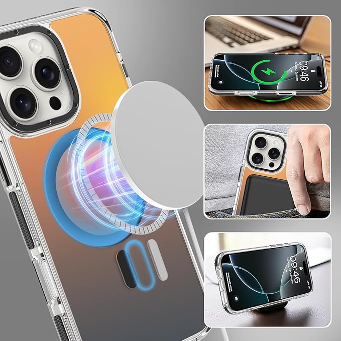 MOWIME Magnetic Case for iPhone 16 Pro Max [Compatible with Magsafe] [Cute Fashion Fluorescent Design] [1 Screen Protector] Slim Translucent Matte Case for iPhone 16 Pro Max 6.9" 2024, Black