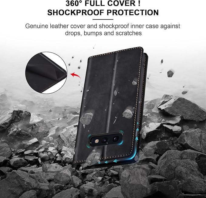 Jasonyu Flip Wallet Case for Samsung Galaxy S10e,Leather Magnetic Folio Cover with Card Holder,Kickstand - TPU Shockproof Durable Protective Phone Case,Black